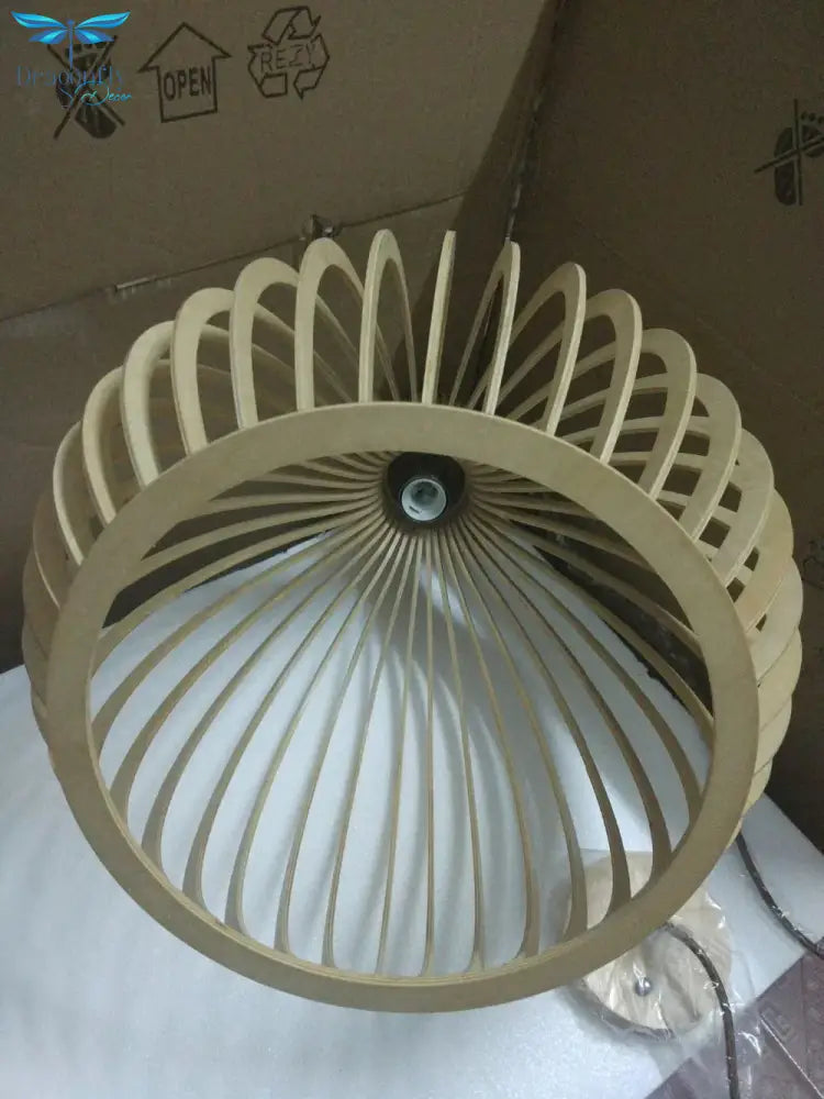 Modern Black Wood Birdcage E27 Bulb Pendant Light Nordic Home Deco Weaving Wooden Lamp