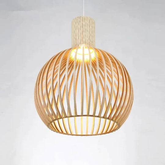 Modern Black Wood Birdcage E27 Bulb Pendant Lights Home Deco Lamp Original Wood Color / Size 45Cm