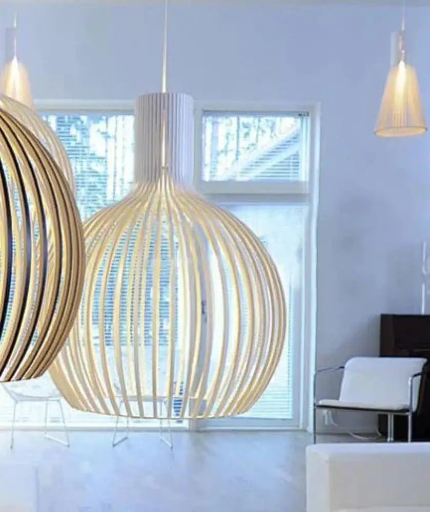 Modern Black Wood Birdcage E27 Bulb Pendant Lights Home Deco Lamp White Outside Color / Size 35Cm