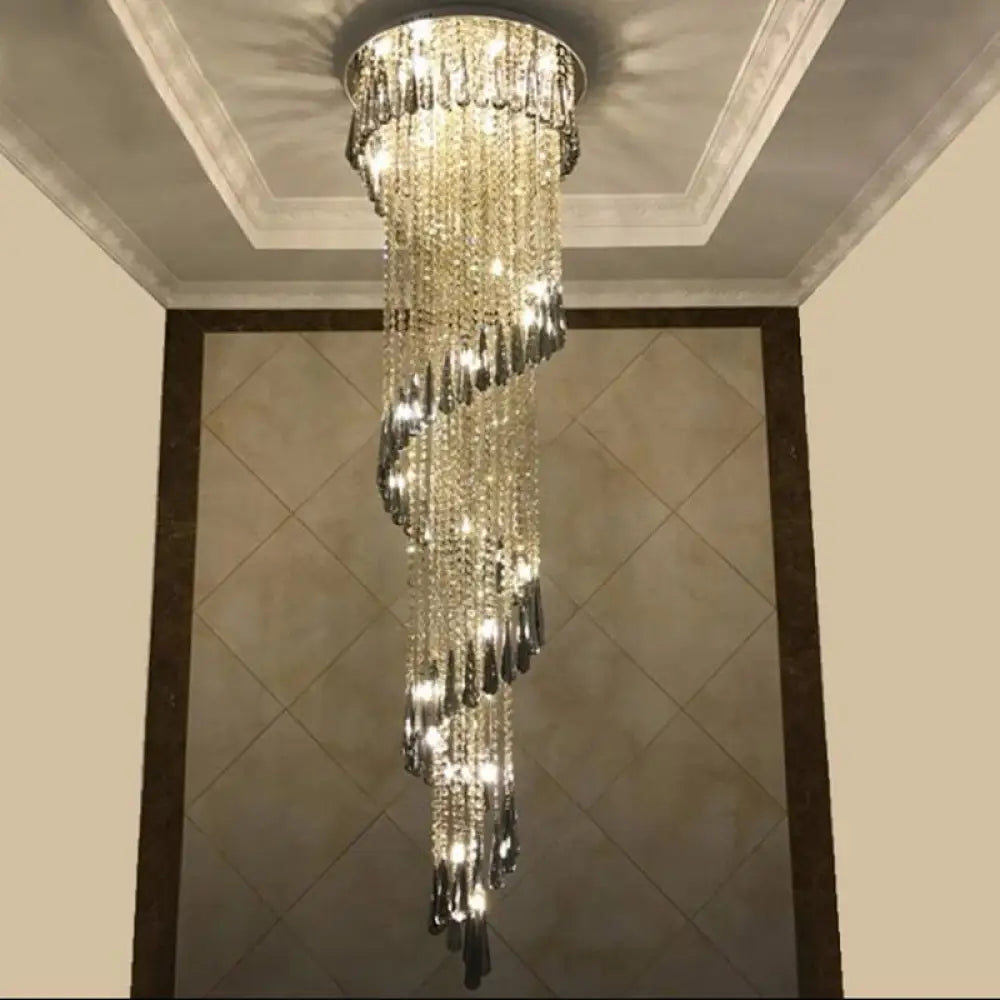 Modern Chandelier For Smoky Gray Crystal Luxury Fixtures Long Interior Stairway Lighting Corridor