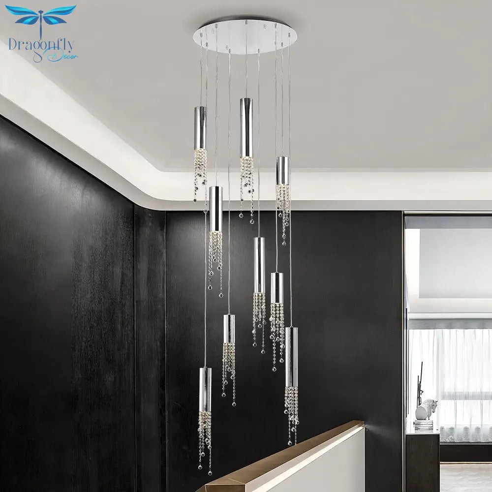 Modern Chrome Crystal Ceiling Chandelier For Dining Room Staircase Long Loft Large Hallway Lobby