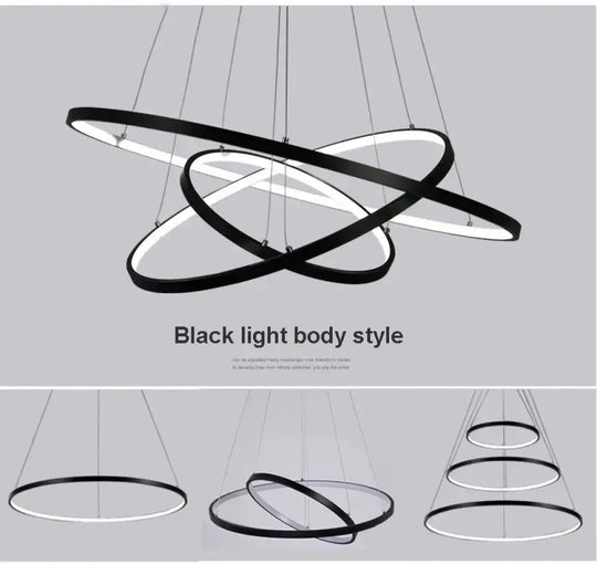 Modern Circle Rings Acrylic Aluminum Pendant Lights For Living Room Dining 2Ring 20 40Cm / Body