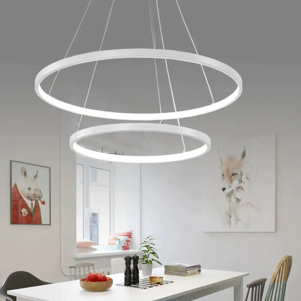 Modern Circle Rings Acrylic Aluminum Pendant Lights For Living Room Dining 2Ring 20 40Cm / Body