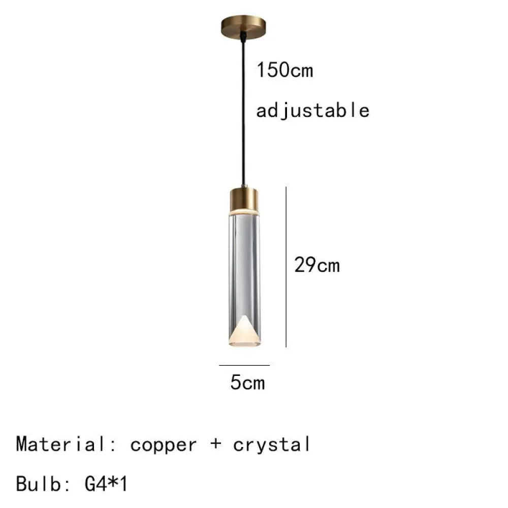 Modern Clear Crystal Pendant Lamp - Copper Hanging Light Fixture For Dining Room Kitchen And
