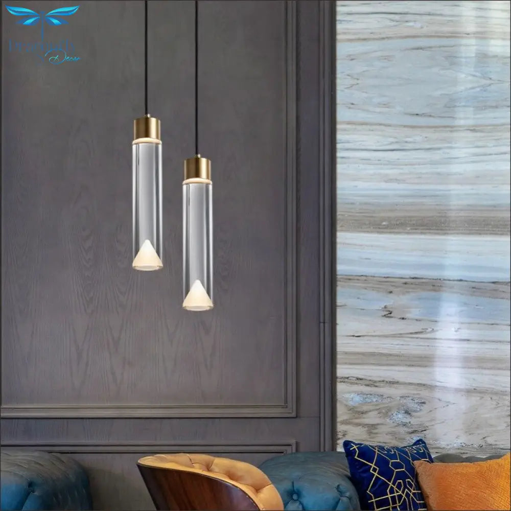 Modern Clear Crystal Pendant Lamp - Copper Hanging Light Fixture For Dining Room Kitchen And Bedside