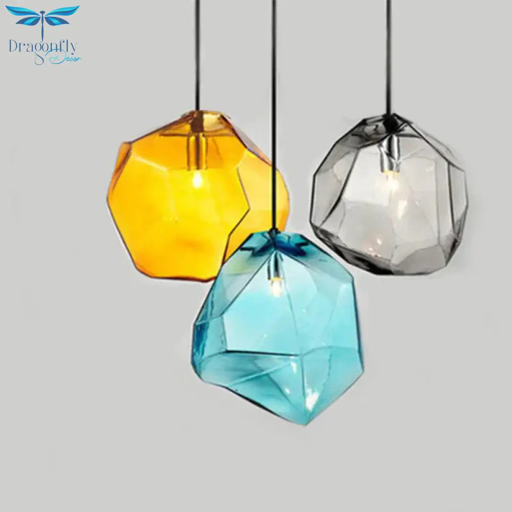 Modern Colored Glass Pendant Light E14 Led Lustrous Single Head Hanging Lamp For Kitchen Living
