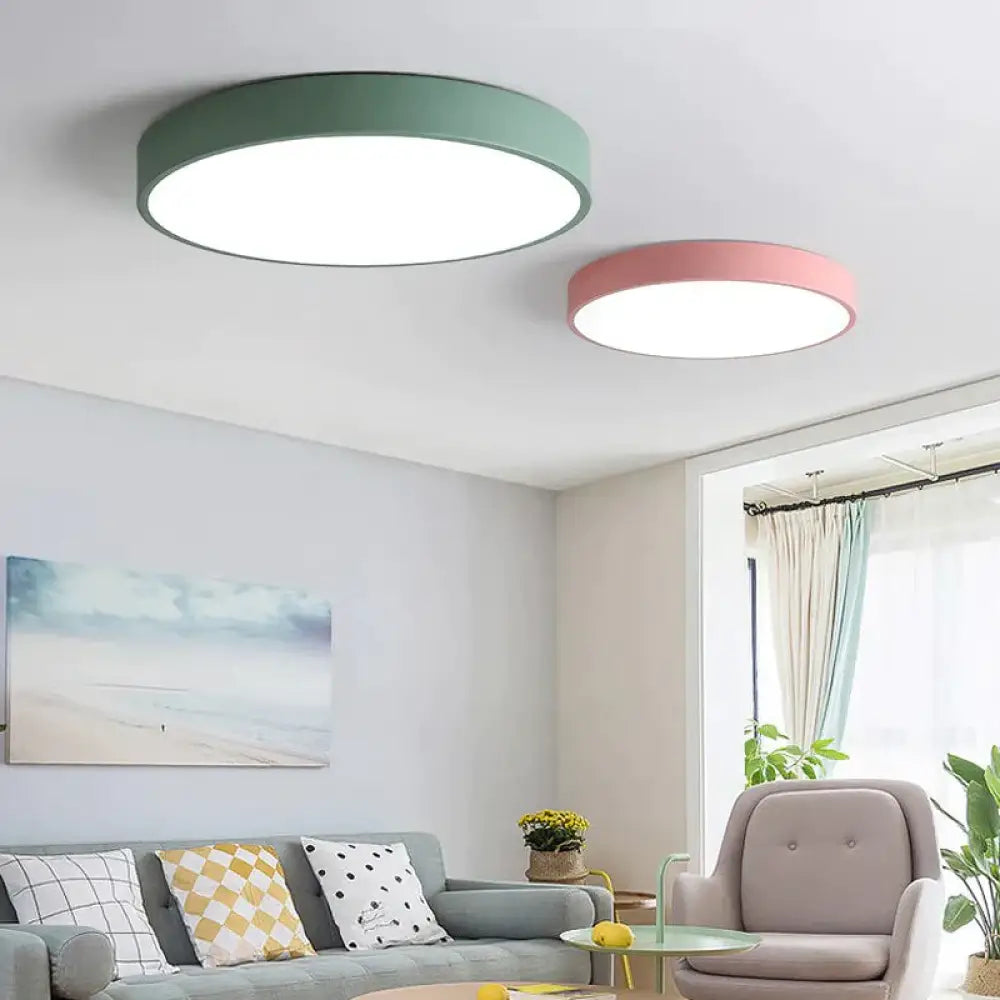 Modern Colorful Macaron Round Led Ceiling Light Kids Room Lamparas De Techo Lustre Lamp Green /