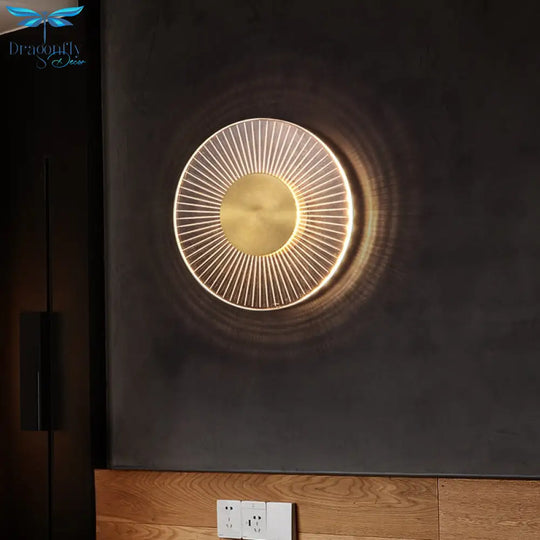 Modern Copper Wall Lamp Golden Round High Light Transmittance Acrylic Living Room Sofa Background