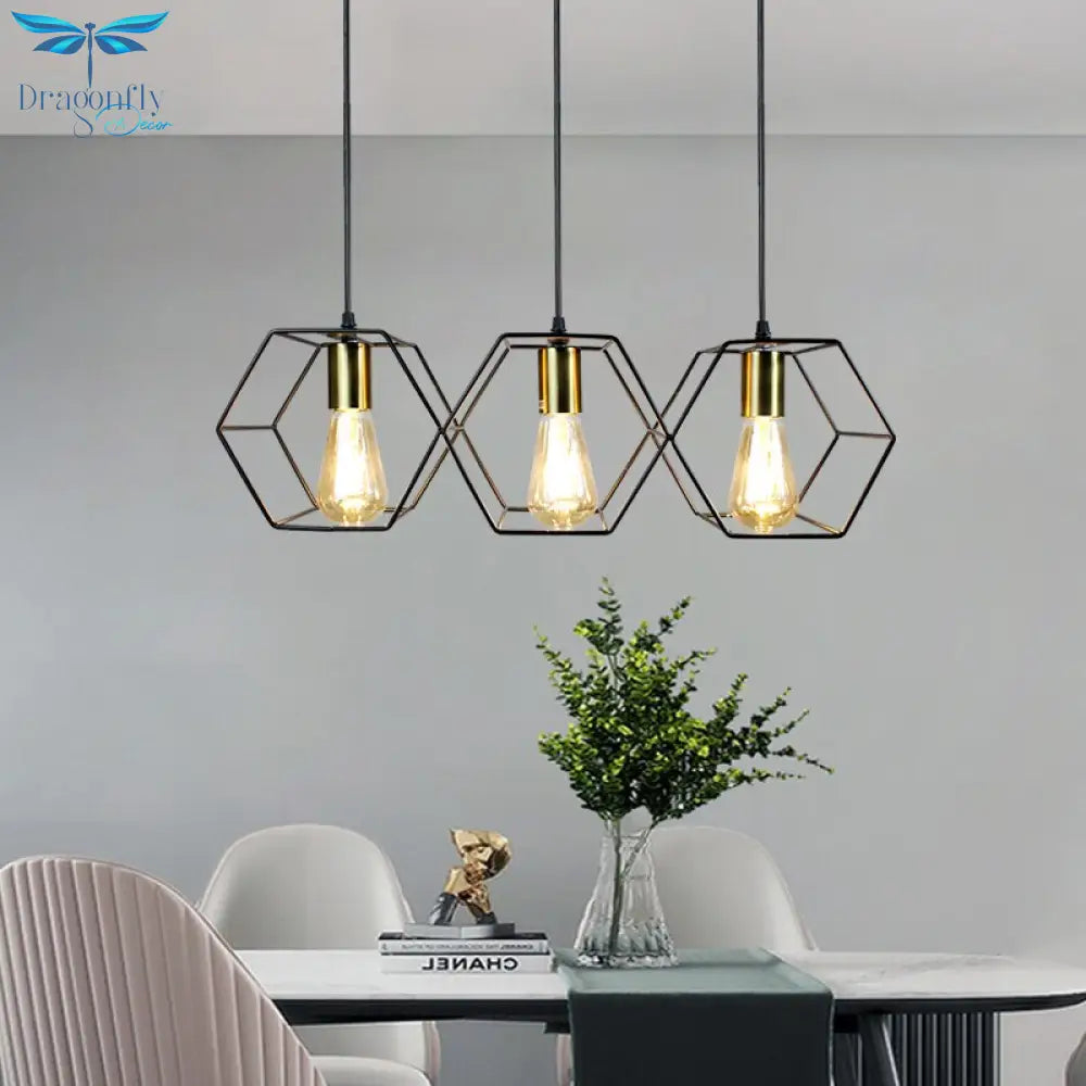 Modern Creative Led Chandelier Hanging Lamp Geometric Metal Frame Suitable For Restaurant Bedroom