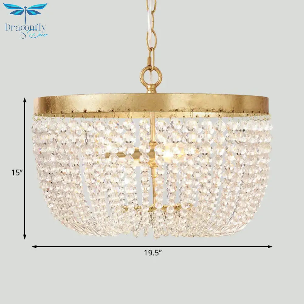 Modern Crystal Brass 3/5 Bulbs Hanging Ceiling Light Chandelier With Wide Dome