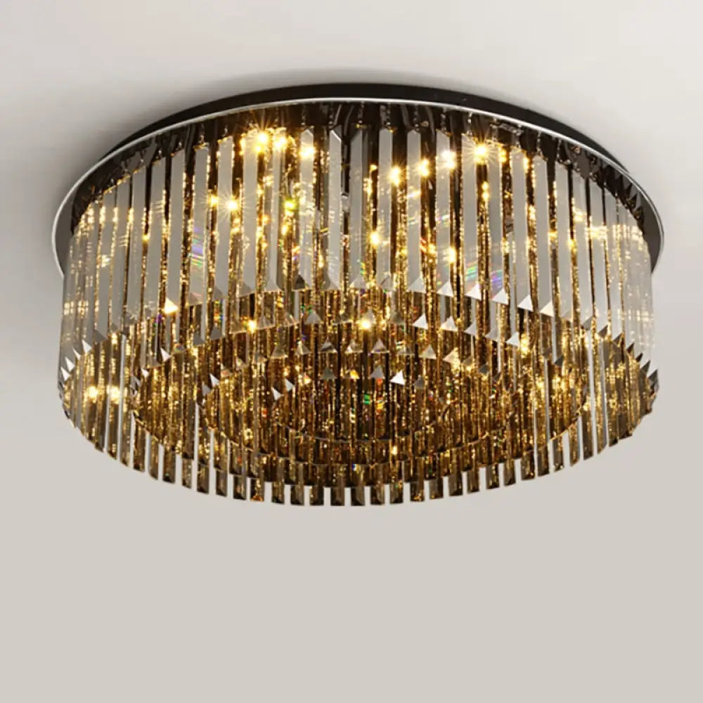 Modern Crystal Chandelier For Ceiling Luxury Round Smoky Gray Cristal Lamps Bedroom Living Room