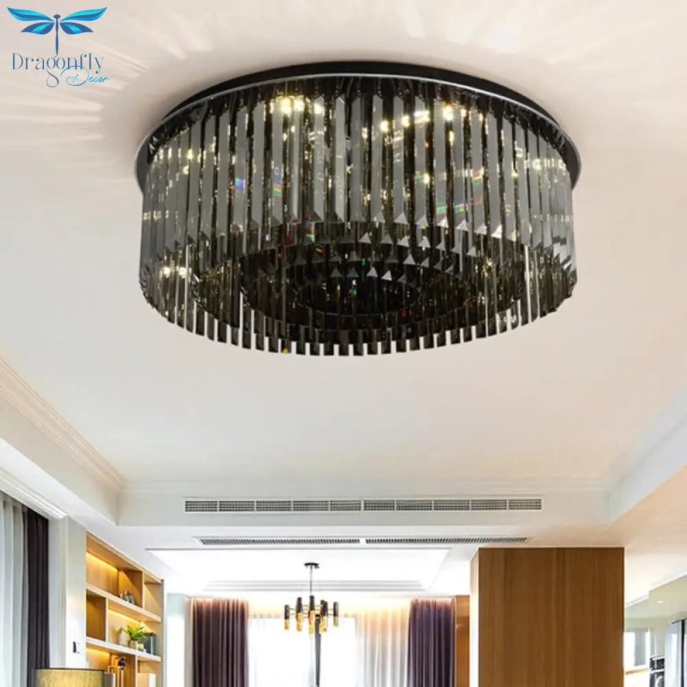 Modern Crystal Chandelier For Ceiling Luxury Round Smoky Gray Cristal Lamps Bedroom Living Room