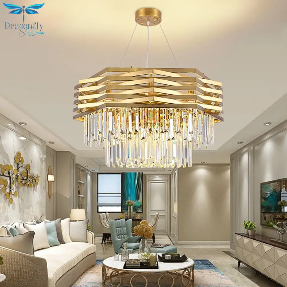 Modern Crystal Chandeliers / Gold Luxury Ceiling Chandelier Fixture For Living Room Hotel Hall