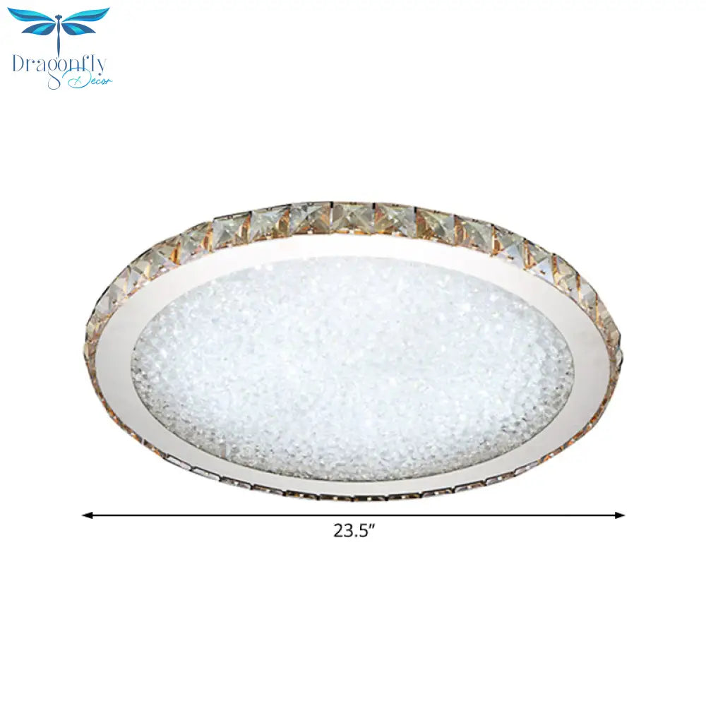 Modern Crystal Circular Flush Mount Light - 1 - Light Clear/Amber Led Ceiling Fixture In Warm/White