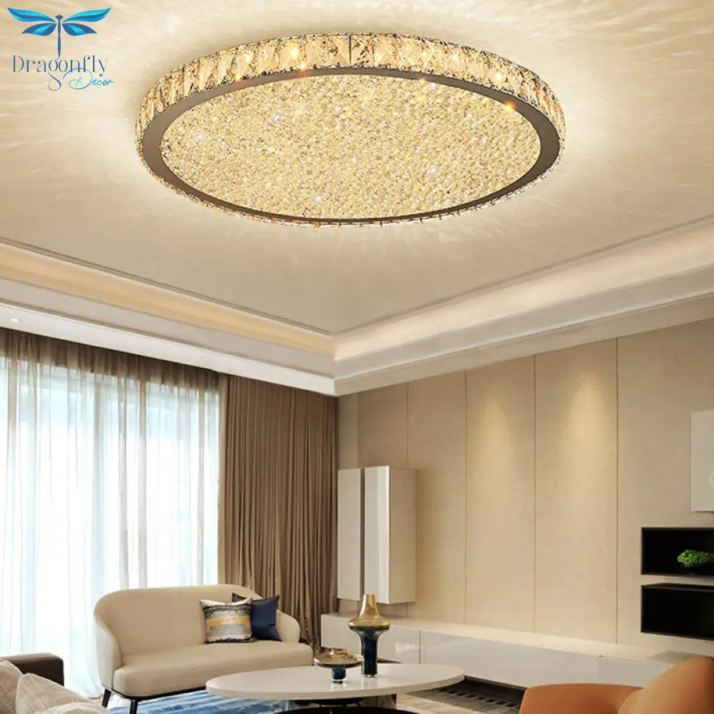 Modern Crystal Circular Flush Mount Light - 1 - Light Clear/Amber Led Ceiling Fixture In Warm/White
