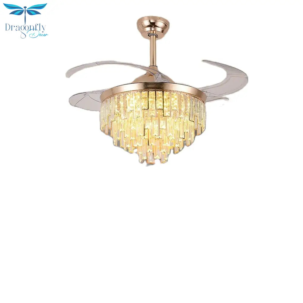 Modern Crystal Dimmable Led Ceiling Light - Chandelier Lamp With Fan Includes Remote Ideal For Home
