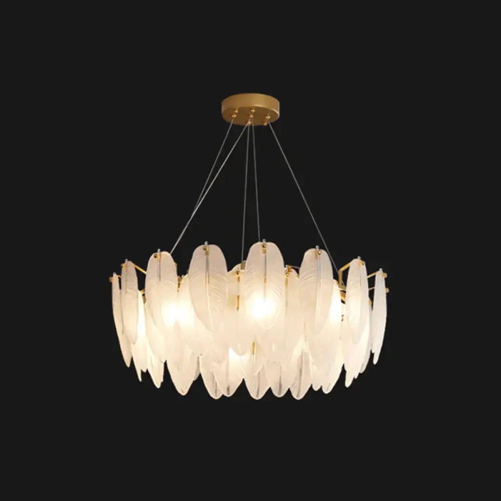 Modern Crystal Feather Hanging Chandelier Light With Clear Glass Lamp Shade 8 /