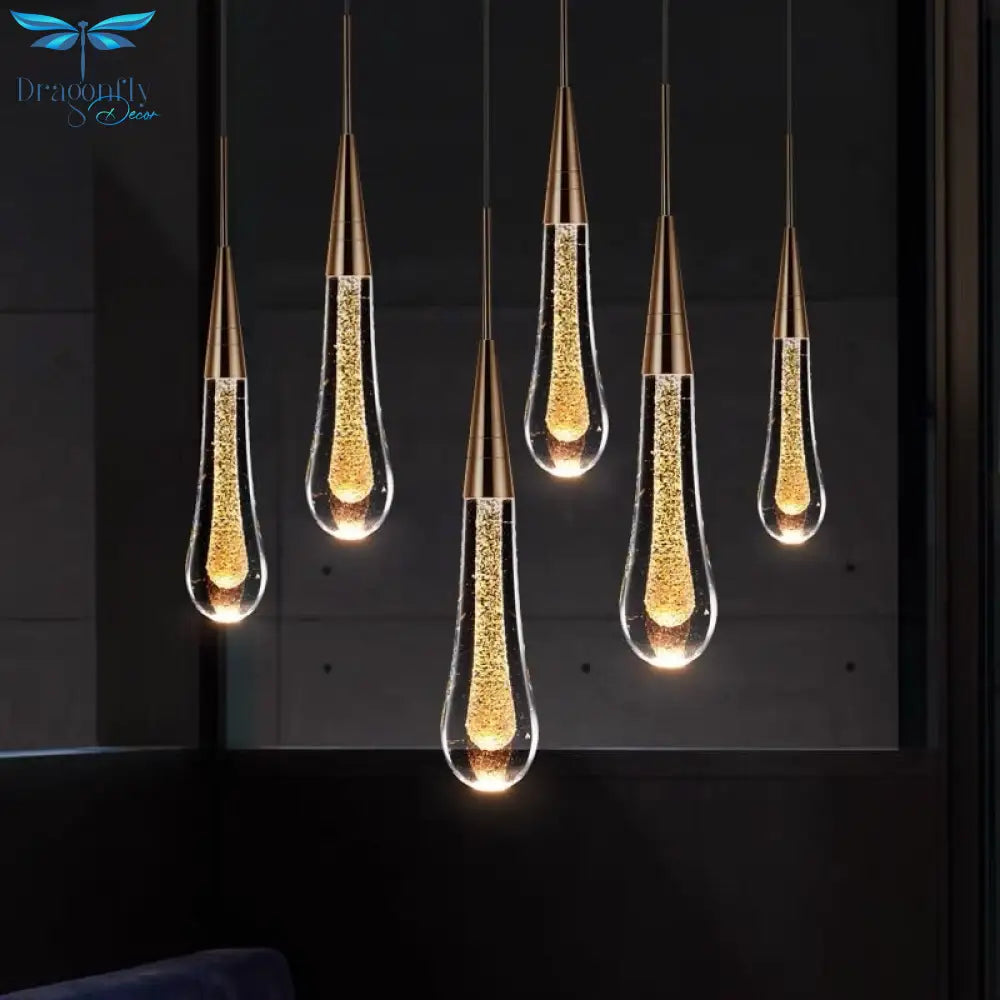Modern Crystal Led Chandelier Lighting Hanglamp Drop Light Restaurant Bar Staircase Lamp Loft Art