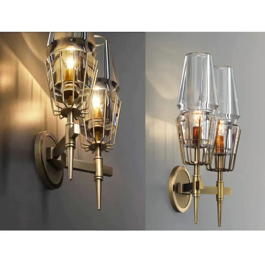 Modern Crystal Wall Lights Personality Villa Hotel Copper Double Head Lamps