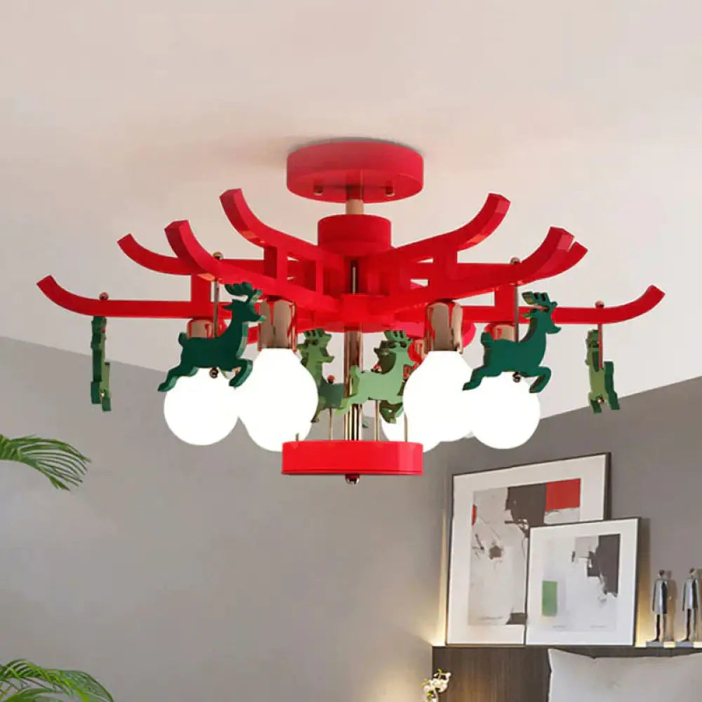 Modern Deer Hanging Chandelier Metal Ceiling Lamp For Living Room Red