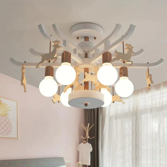 Modern Deer Hanging Chandelier Metal Ceiling Lamp For Living Room White