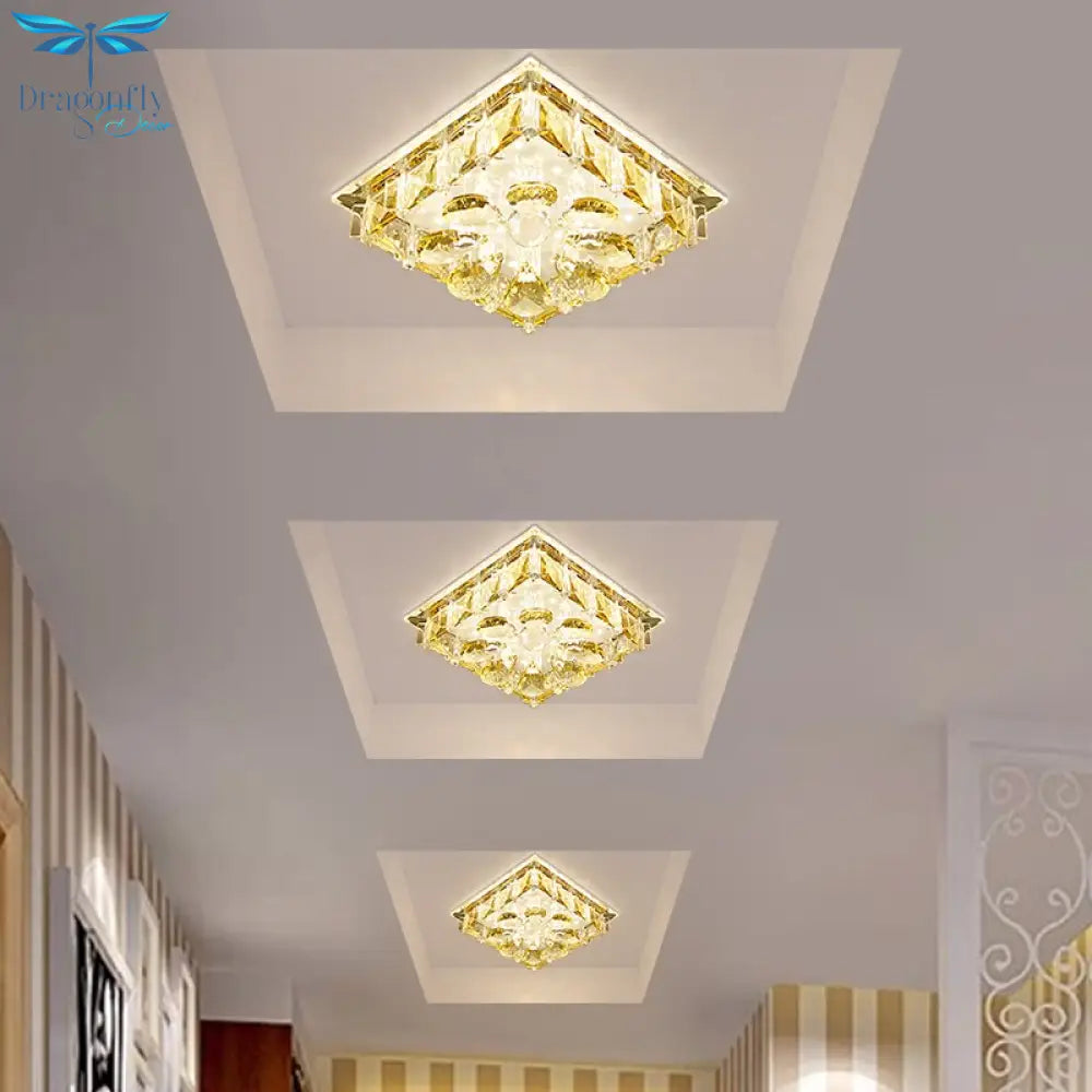 Modern Fashion Square Crystal Ceiling Light Home Corridor Deco Surface Mounted Entrance Aisle Led