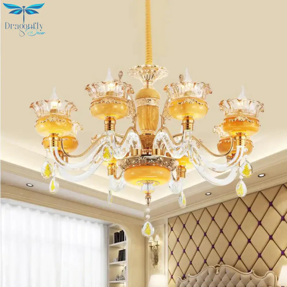 Modern Flower Shaped Chandelier Lighting Fixture Clear Crystal 6/8 Lights Bedroom Drop Pendant