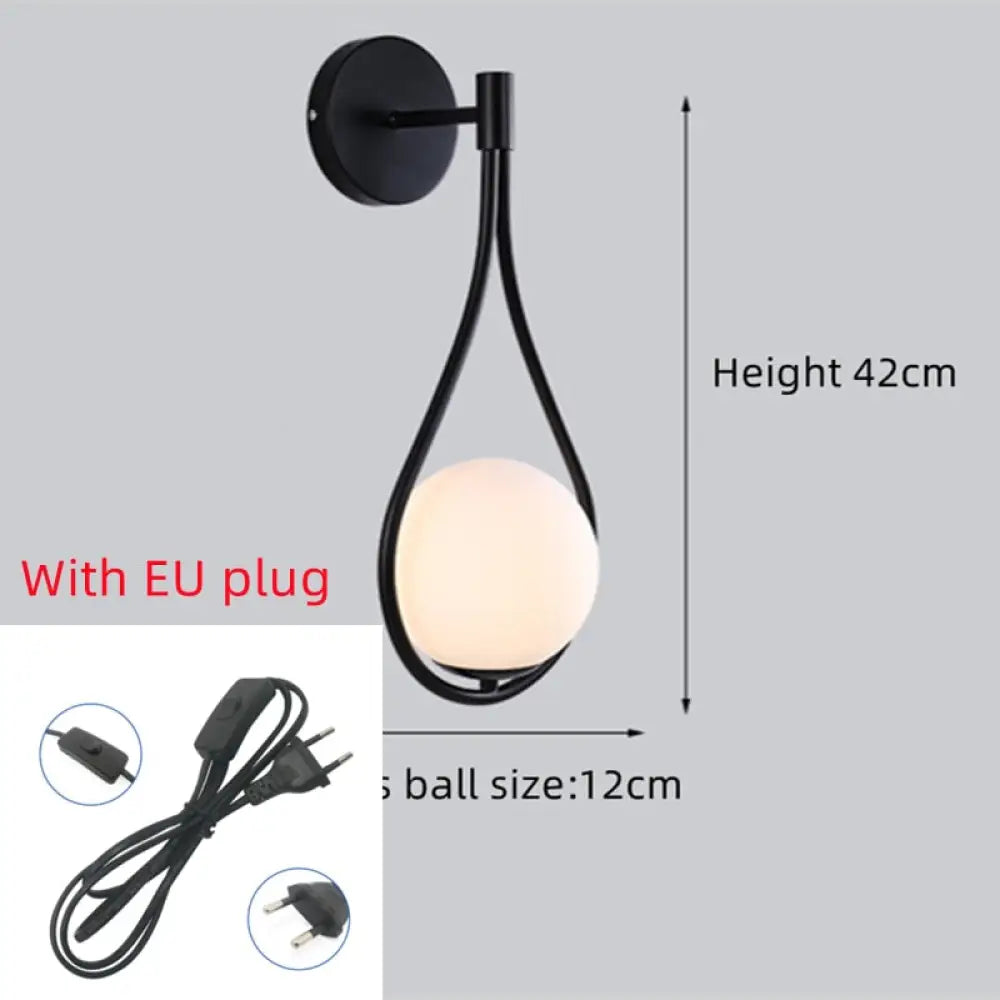 Modern Glass Ball Wall Light In Gold Black A-Black-With Eu Plug / Without Bulb Lamp