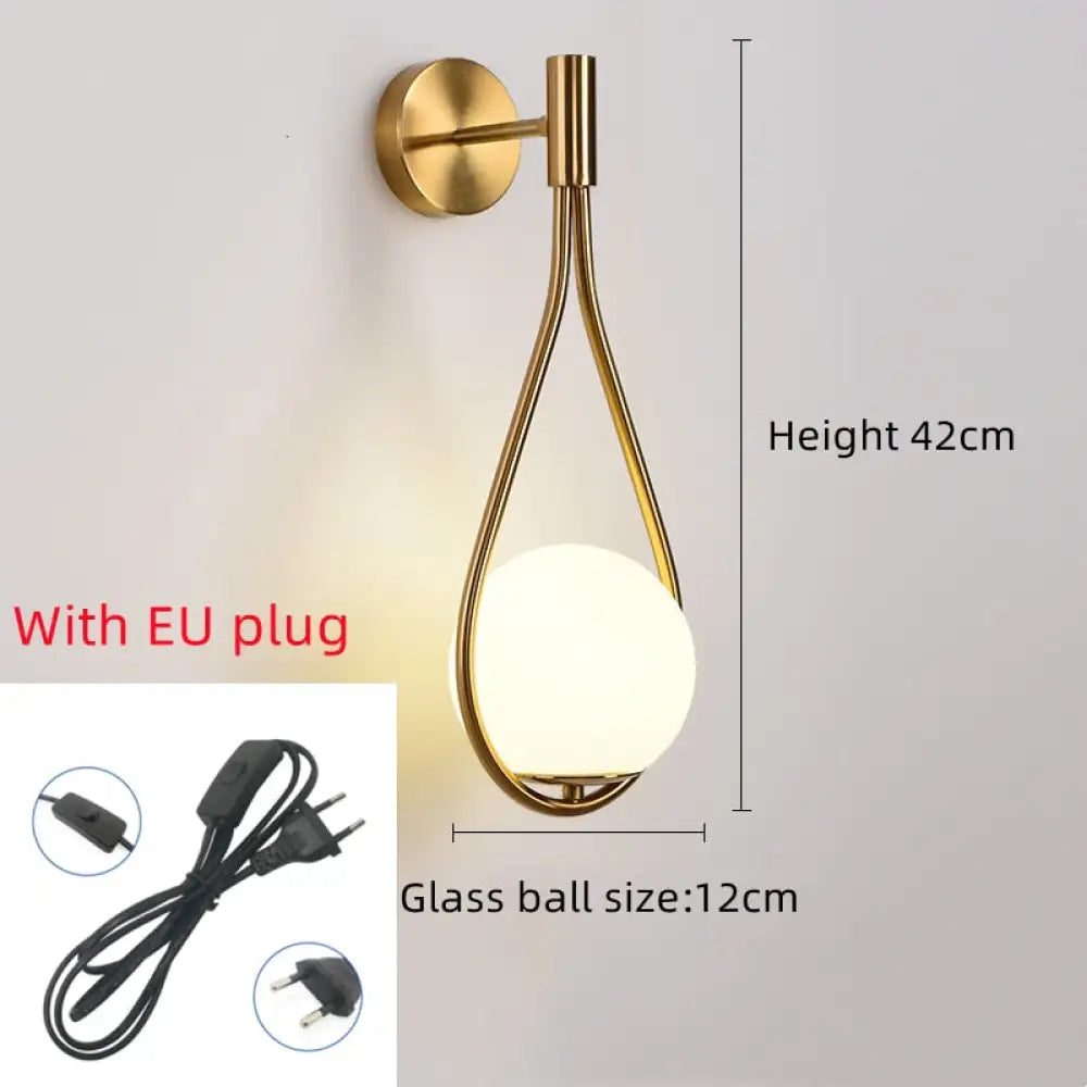 Modern Glass Ball Wall Light In Gold Black A-Gold-With Eu Plug / Without Bulb Lamp