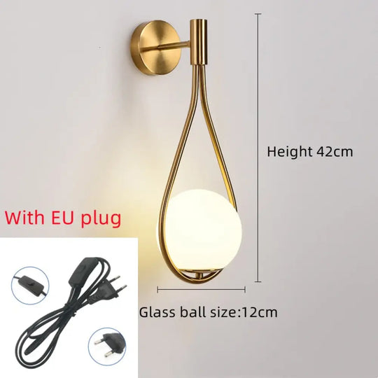 Modern Glass Ball Wall Light In Gold Black A-Gold-With Eu Plug / Without Bulb Lamp