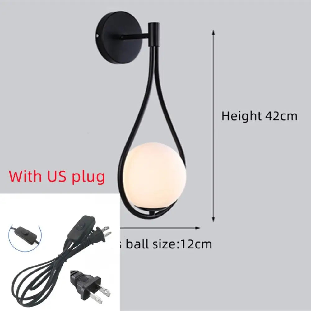 Modern Glass Ball Wall Light In Gold Black A-Black-With Us Plug / Without Bulb Lamp