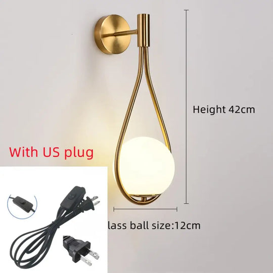 Modern Glass Ball Wall Light In Gold Black A-Gold-With Us Plug / Without Bulb Lamp