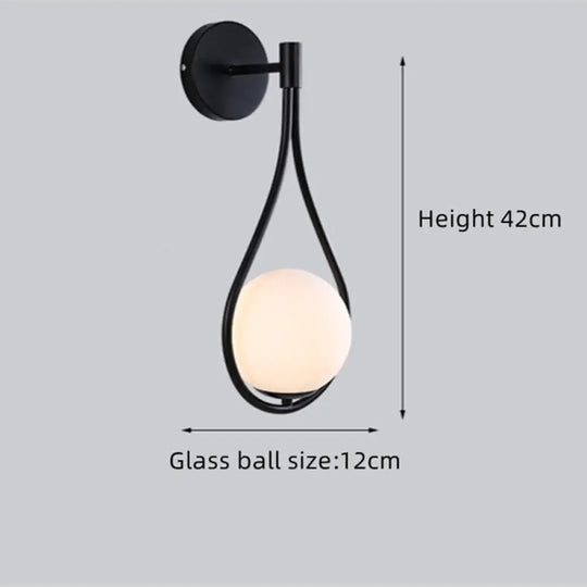 Modern Glass Ball Wall Light In Gold Black A-Black / Without Bulb Lamp