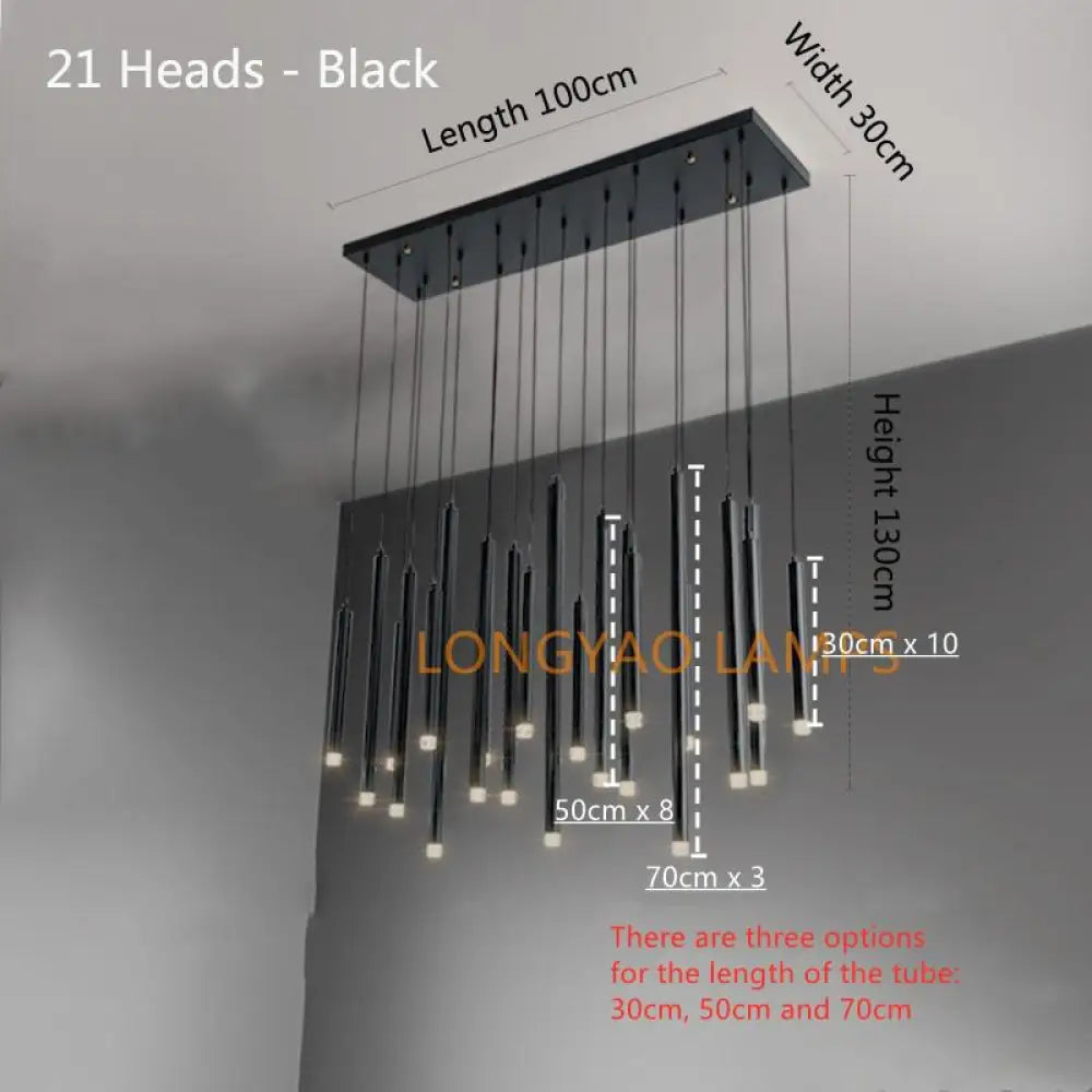 Modern Gold/Black Led Chandelier Ceiling Long Tube Combination Staircase Lighting Living Room