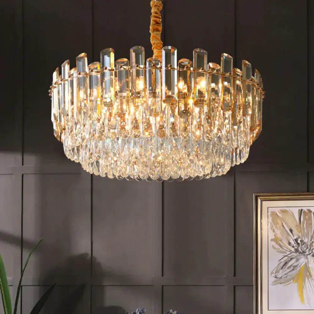 Modern Gold Finish Cut Crystal Chandeliers For Living Room