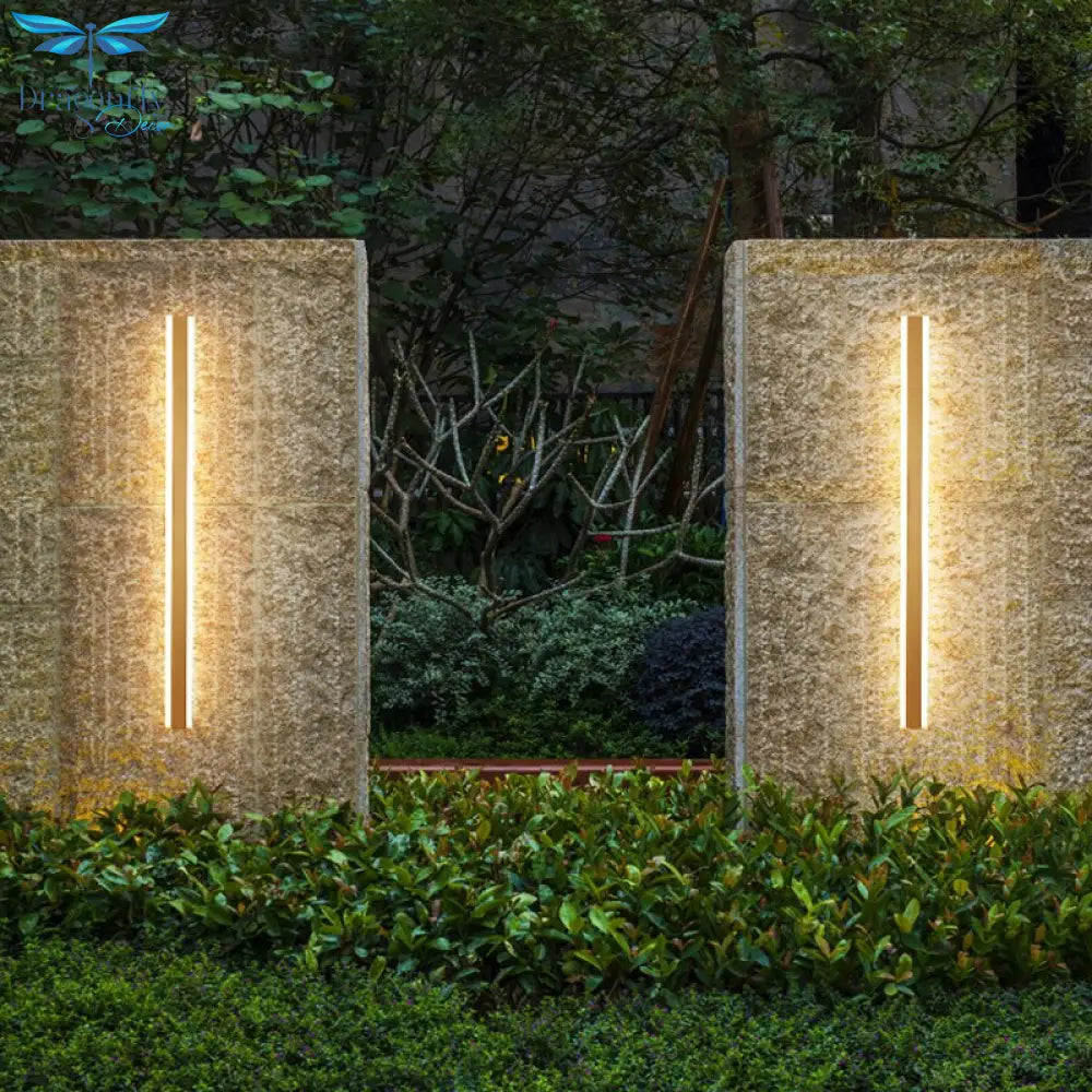 Modern Ip65 Waterproof Outdoor Lights Stainless Steel Long Led Wall Lamp Gold Light Garden Porch