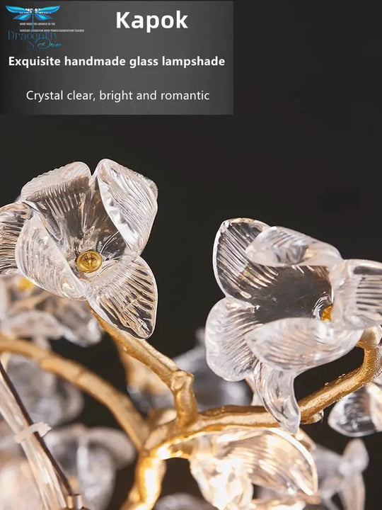 Modern Led Branches Ceiling Chandeliers Glass Crystal Pendant Lamp Handmade Kapok Flower Hanging