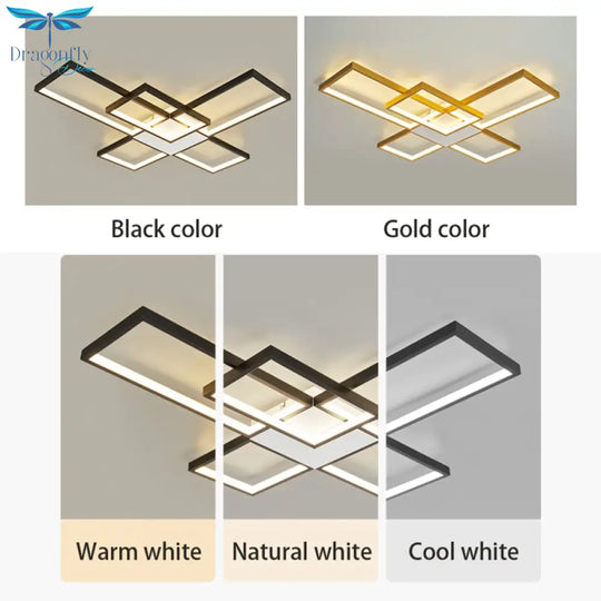 Modern Led Chandeliers Lamp For Living Room Bedroom Study Indoor Gold/Black Color Ceiling Free