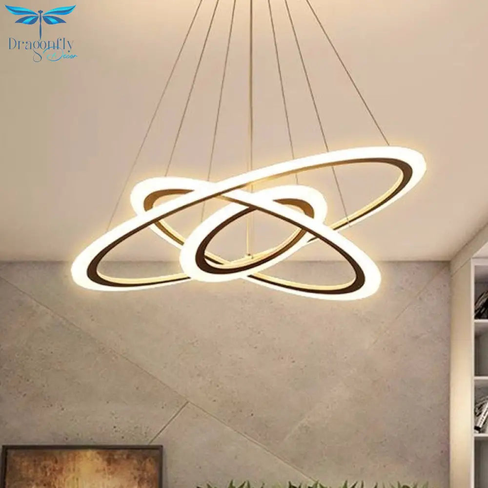 Modern Led Circular2/3 Rings Chandeliers Light White Black For Dining Room Living Pendant Lighting