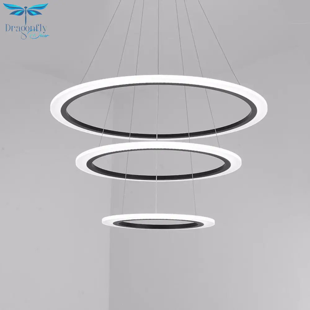 Modern Led Circular2/3 Rings Chandeliers Light White Black For Dining Room Living Pendant Lighting