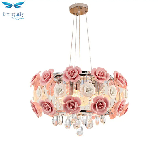 Modern Led Crystal Chandelier Lighting Ceramics Rose Flower Style Chandeliers Ceiling For Living