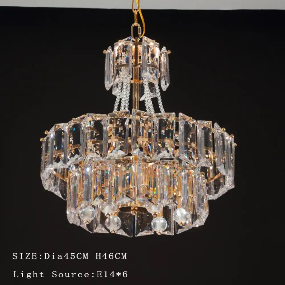 Modern Led Crystal Chandelier Lighting Living Room Luster Round Rectangle Golden Indoor Dia45Cm /