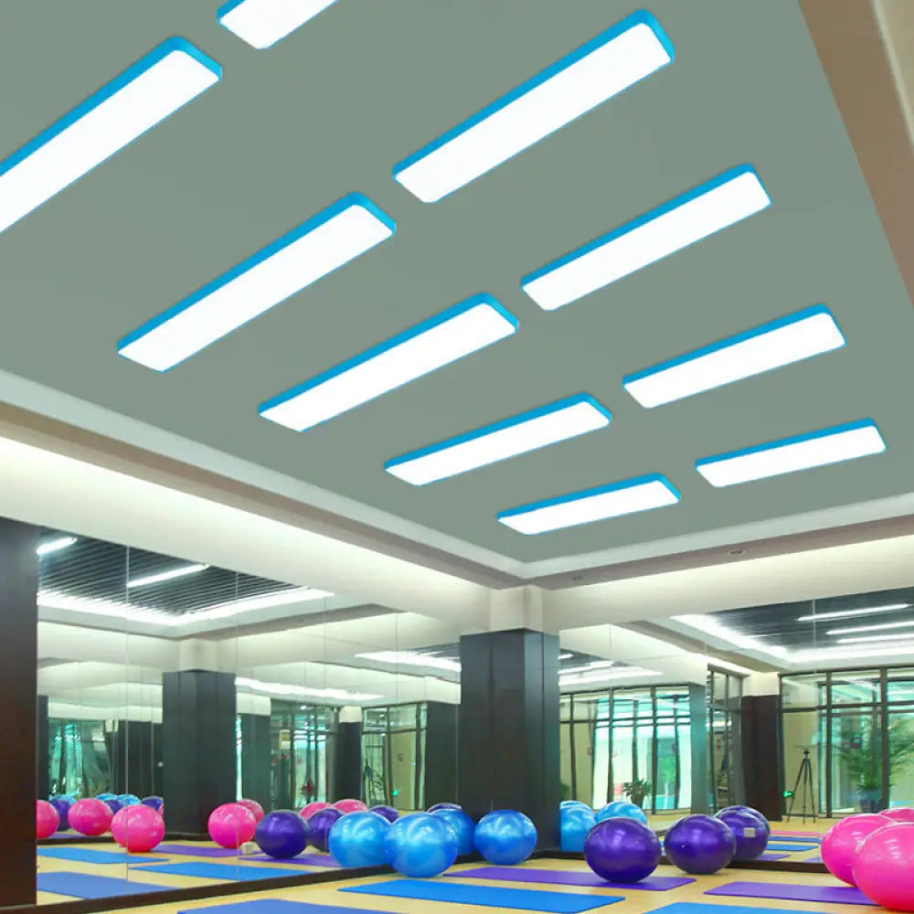 Modern Led Flush Mount Lighting Fixture In Acrylic With Rectangular Shape For Gymnasium Blue /