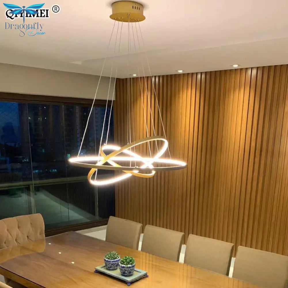 Modern Led Pendant Lights For Living Dining Room White Golden Coffee Black Circle Rings Aluminum