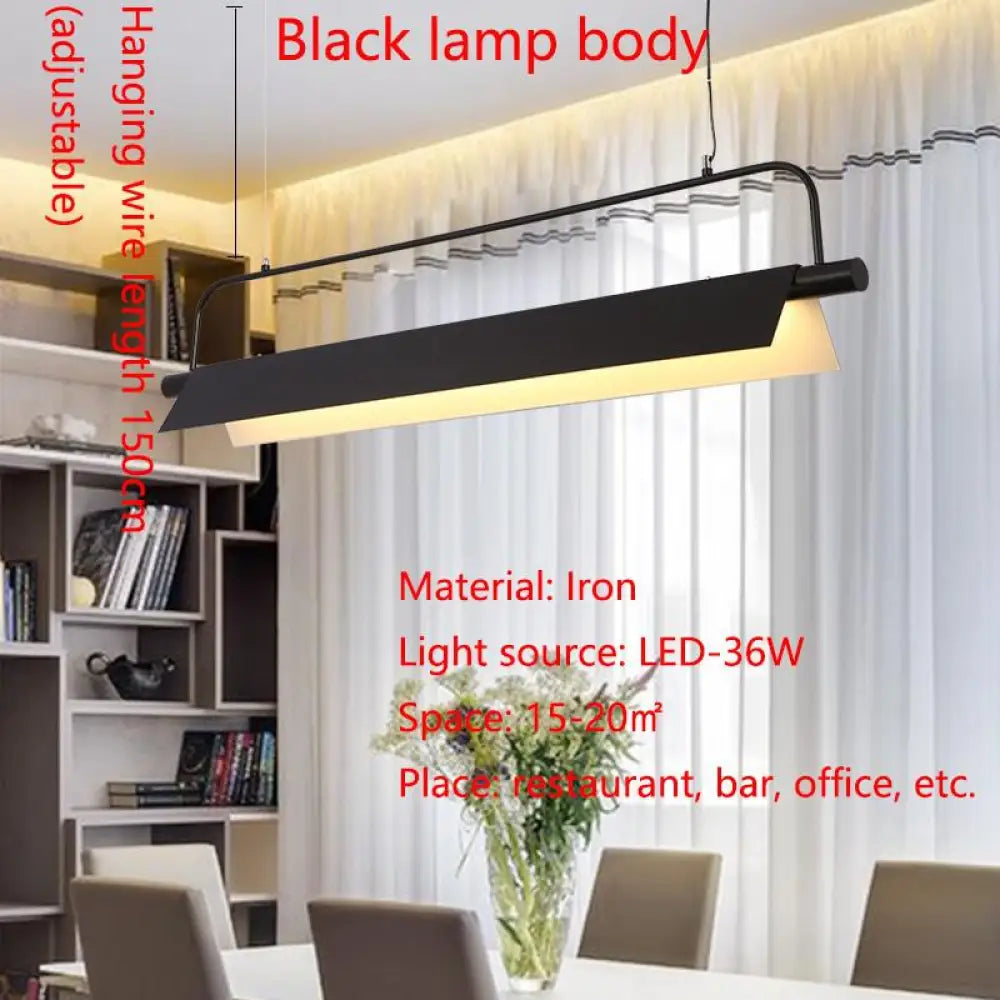 Modern Led Restaurant Chandelier Nordic Long Office Lighting Bar Study Lamp Black Body / Length