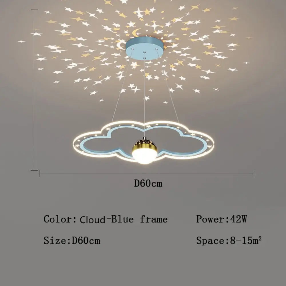 Modern Led Starry Sky Art Deco Chandelier For Bedroom Cloud - Blue - D60Cm / Cool White No Remote