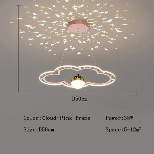 Modern Led Starry Sky Art Deco Chandelier For Bedroom Cloud - Pink - D50Cm / Cool White No Remote