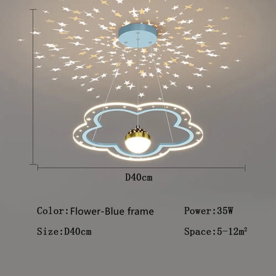Modern Led Starry Sky Art Deco Chandelier For Bedroom Flower - Blue - D40Cm / Cool White No Remote