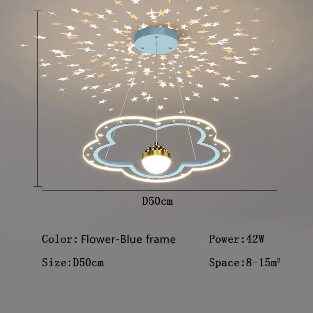 Modern Led Starry Sky Art Deco Chandelier For Bedroom Flower - Blue - D50Cm / Cool White No Remote