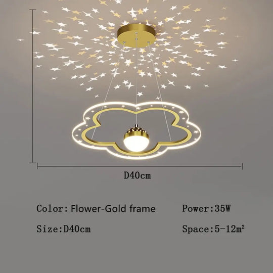 Modern Led Starry Sky Art Deco Chandelier For Bedroom Flower - Gold - D40Cm / Cool White No Remote